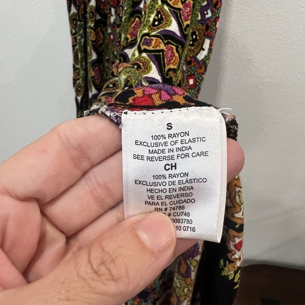 Bila Maxi Dress Sz S V-Neck Geometric Print Boho Gypsy Hanky Hem Asymmetrical - Picture 3 of 8